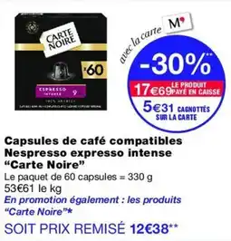 Monop' Carte Noire Capsules de café compatibles Nespresso expresso intense offre