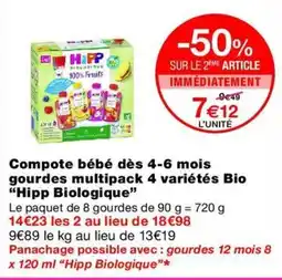 Monop' Hipp Biologique Compote bébé dès 4-6 mois gourdes multipack 4 variétés Bio offre