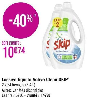 Géant Casino Skip lessive liquide active clean* offre
