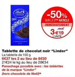 Monop' Lindor Tablette de chocolat noir offre