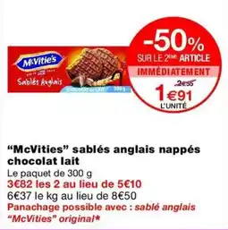 Monop' McVities sablés anglais nappés chocolat lait offre