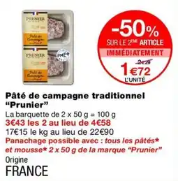 Monop' PRUNIER Pâté de campagne traditionnel offre