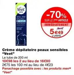 Monop' Veet Crème dépilatoire peaux sensibles offre