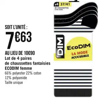 Géant Casino Dim lot de 4 paires de chaussettes fantaisies ecodim femme offre