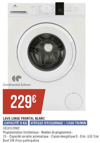 Géant Casino Continental edison lave-linge frontal blanc offre