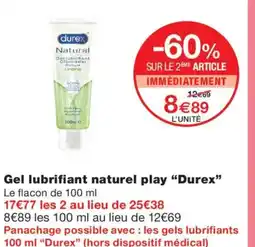 Monoprix Durex Gel lubrifiant naturel play offre
