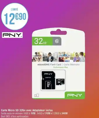 Pny carte micro sd 32go avec adaptateur inclus