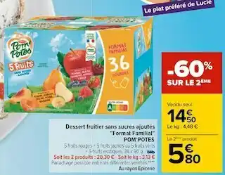 Carrefour Materne dessert fruitier sans sucres ajoutés "format familial" pom'potes offre