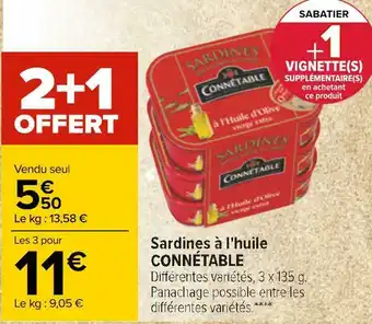 Carrefour Connétable sardines à l'huile offre