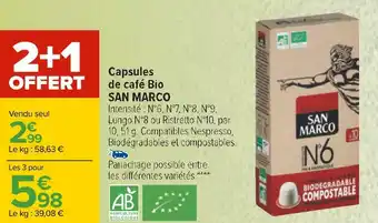 Carrefour San marco capsules de café bio offre