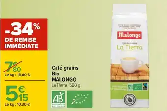 Carrefour Malongo café grains bio offre