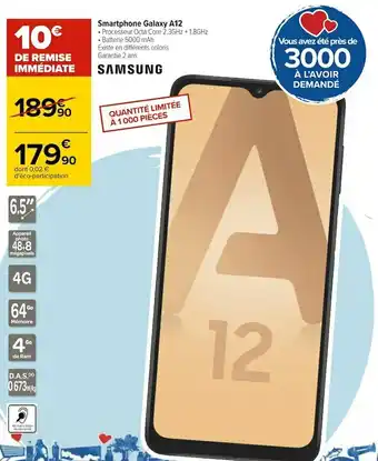 Carrefour Samsung smartphone galaxy a12 offre