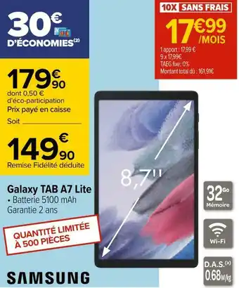 Carrefour Samsung galaxy tab a7 lite offre