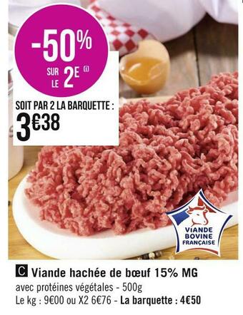 Géant Casino Viande hachée de bœuf 15% mg offre