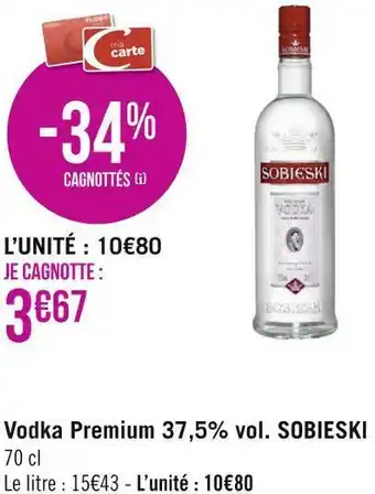 Géant Casino Sobieski vodka premium 37,5% vol. offre