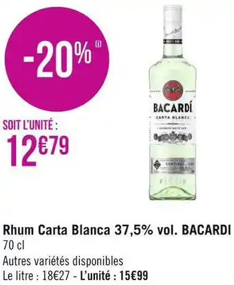 Géant Casino Bacardi rhum carta blanca 37,5% vol. offre