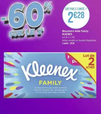 Géant Casino Kleenex mouchoirs boîte family offre