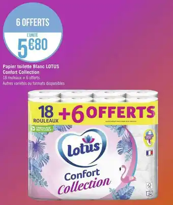 Géant Casino Lotus papier toilette blanc confort collection offre