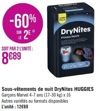 Géant Casino Huggies sous-vêtements de nuit drynites offre