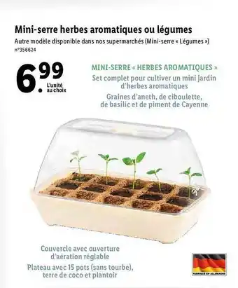 Lidl Mini-serre Herbes Aromatiques Ou Légumes offre