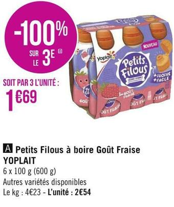 Géant Casino Yoplait petits filous à boire goût fraise offre