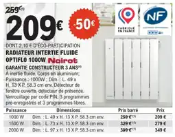 E.Leclerc Brico Noirot RADIATEUR INTERTIE FLUIDE OPTIFLO 1000W offre