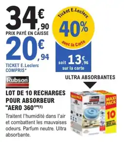 E.Leclerc Brico Rubson LOT DE 10 RECHARGES POUR ABSORBEUR "AERO 360" offre