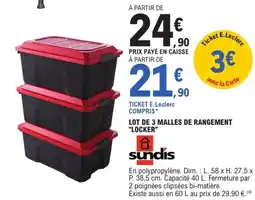 E.Leclerc Brico Sundis lot de 3 malles de rangement locker offre