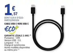 E.Leclerc CABLE USB C VERS USB C offre