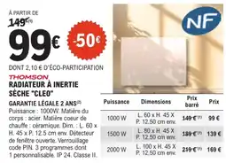 E.Leclerc Brico THOMSON RADIATEUR À INERTIE SÈCHE "CLEO" offre