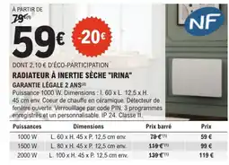 E.Leclerc Brico IRINA Radiateur à inertie sèche offre
