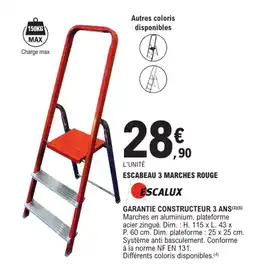 E.Leclerc Brico ESCALUX ESCABEAU 3 MARCHES ROUGE offre