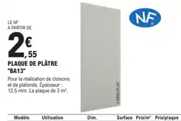 E.Leclerc Brico LABELPLAC PLAQUE DE PLÂTRE offre