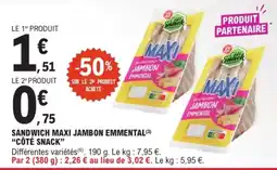 E.Leclerc CÔTÉ SNACK Sandwich Maxi Jambon Emmental offre