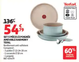 Auchan Supermarché Tefal SET 5 PIÈCES À POIGNÉE AMOVIBLE HARMONY offre