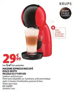 Auchan KRUPS MACHINE ESPRESSO NESCAFÉ DOLCE GUSTO PICCOLO XS offre