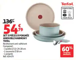 Auchan Tefal SET 5 PIÈCES À POIGNÉE AMOVIBLE HARMONY offre