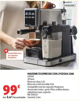 Auchan KITCHENCook MACHINE À EXPRESSO 2 EN 1 offre