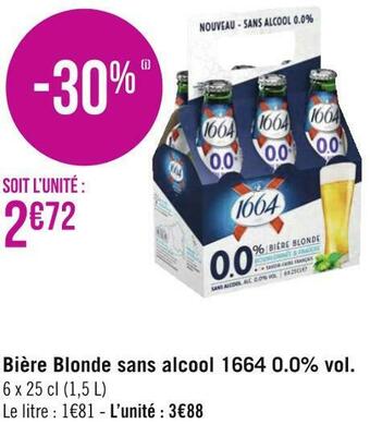 Géant Casino 1664 bière blonde sans alcool 0.0% vol. offre