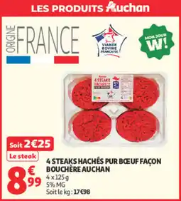 Auchan Auchan 4 Steaks Hachés Pur Bœuf Façon Bouchère offre