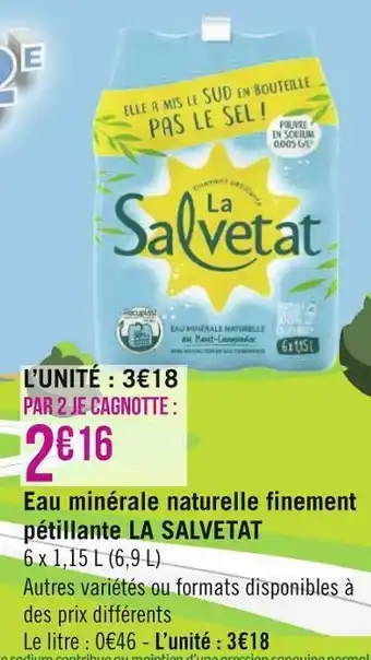Géant Casino La salvetat eau minérale naturelle finement pétillante offre