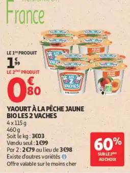 Auchan LES 2 VACHES YAOURT À LA PÊCHE JAUNE BIO offre