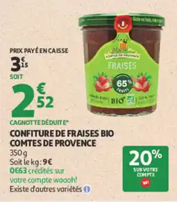 Auchan Comtes de Provence Confiture de fraises bio offre