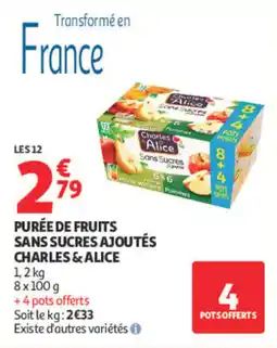 Auchan Charles & Alice Purée de fruits sans sucres ajoutés offre