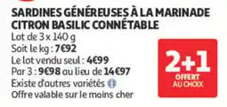 Auchan SARDINES GÉNÉREUSES À LA MARINADE CITRON BASILIC CONNÉTABLE offre