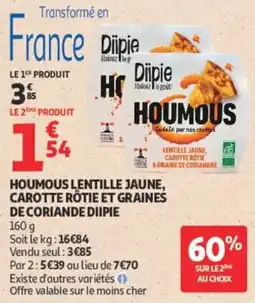 Auchan Diipie Houmous lentille jaune, carotte rôtie et graines de coriande offre