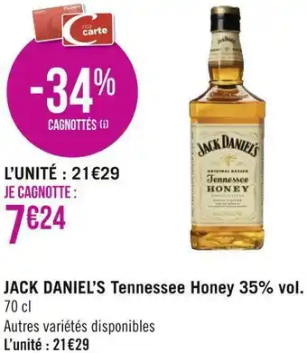 Géant Casino Jack daniel’s tennessee honey 35% vol. offre
