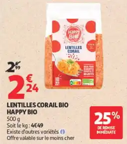 Auchan Happy Bio Lentilles Corail Bio offre