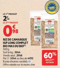 Auchan MAS DU BIO Riz de Camargue IGP Long complet offre
