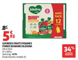 Auchan Blédina Gourdes fruits pommes poires bananes offre